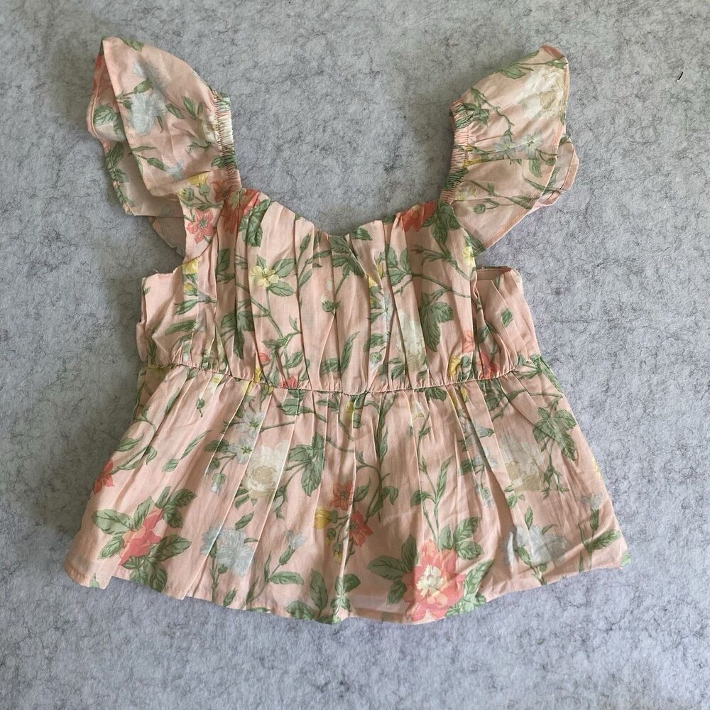 Janie and Jack Peach Floral Flutter Sleeve Top Girls Size 7 NEW Summer Spring